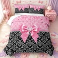 thumbnail image 1 of Manfei Pink Girly Bow Quilt Full,Retro Victorian Damask Full Bedspread Sets,3 Pieces,1 Coverlet and 2 Pillowcases, 1 of 7