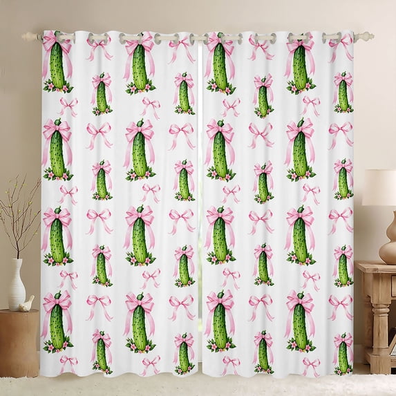 Manfei Pink Girly Bowtie Curtains and Drapes Pack of 2 (52x63 Each),Cute Cucumber Pattern Black Out Curtains
