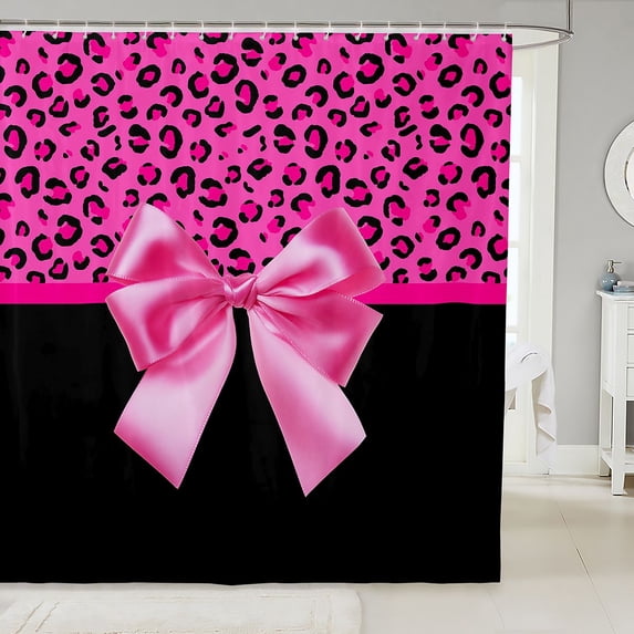 Manfei Pink Girly Bowtie Shower Curtain 72Wx72L,Minimalist Cheetah Pattern Bathroom Curtain