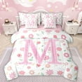 thumbnail image 1 of Manfei Pink Glitter Print 7-Piece Twin Bedding Sets,Chic Flower Daisy Bedding Comforter Set,First Letter M Sheet Sets For Girls,Super Cozy Room Decor Reversible, 1 of 8