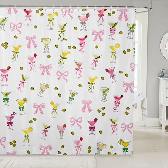 Manfei Pink Glitter Print Bowknot Shower Curtain 72Wx84L,Colorful Cartoon Goblet Bathroom Shower Curtain