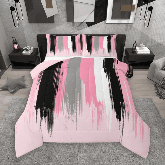 Manfei Pink Gray Black Ombre Bedding Comforter Set 2pcs, Watercolor Artwork Twin Comforter Sets, Vintage Oil Painting Bedding Set, Ultra Soft Home Decor