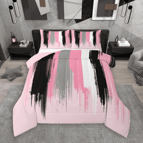 Manfei Pink Gray Black Ombre Bedding Comforter Set 2pcs, Watercolor Artwork Twin Comforter Sets, Vintage Oil Painting Bedding Set, Ultra Soft Home Decor