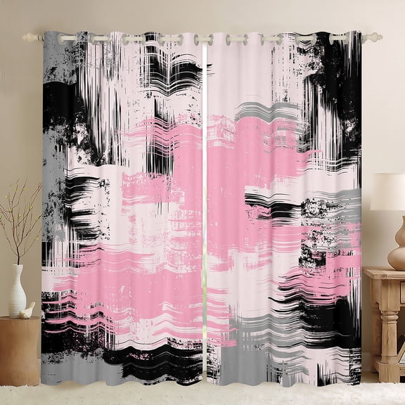 Manfei Pink Gray Black Ombre Black Out Curtains, Abstract Oil Painting Curtains Pack of 2 (42x63 Each), Watercolor Gradient Bedroom Curtains, Luxury Bedroom Decor