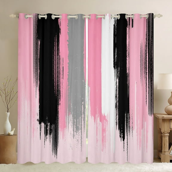 Manfei Pink Gray Black Ombre Black Out Curtains, Watercolor Artwork Curtains Pack of 2 (42x63 Each), Vintage Oil Painting Bedroom Curtains, Luxurious Home Decor