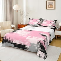Manfei Pink Gray Black Ombre Twin Sheet Sets 3pcs, Abstract Oil Painting Twin Fitted Sheet, Watercolor Gradient Flat Sheet, Luxury Bedroom Decor