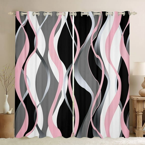 Manfei Pink Gray White Black Blackout Curtains Set of 2 (52x84 Each), Contemporary Geometric Window Curtains, Aesthetic Lines Stripes Curtains and Drapes, Super Cozy Room Decor