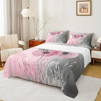 Manfei Pink Grey Dandelion Twin Sheet Sets, Kawaii Butterfly Twin Fitted Sheet, Rustic Plant Botanical Flat Sheet, Lightweight Room Decor, 3-Piece