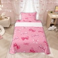 thumbnail image 1 of Manfei Pink Grid Bow Print Twin Sheet Sets for Girls, Cute Ribbon Bows Bedding, 3-Piece, 1 of 5