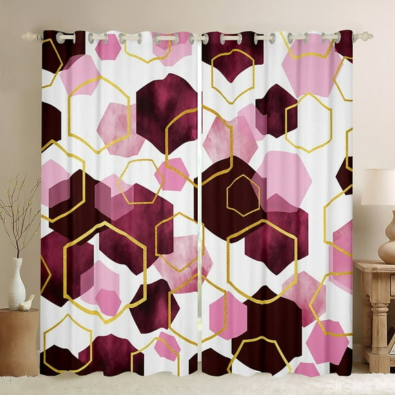Manfei Pink Hexagon Honeycomb Black Out Curtains,Vintage Geometric Print Curtains Pack of 2 (42x63 Each),Modern Abstract Bedroom Curtains For Adults,Luxury Bedroom Decor
