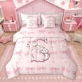 thumbnail image 1 of Homewish Pink Initial S Letter Bedding Comforter Set 7pcs, Princess Bowknot Ribbon Queen Bedding Sets, Cartoon Love Heart Reversible Queen Sheet Sets, Breathable Home Decor, 1 of 7