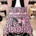 thumbnail image 1 of Manfei Pink Leopard Print Bow Letter N Bedding Comforter Set for Girls, Cute Initial Bows Queen Bedding Sets, Pink Reversible, 7pcs, 1 of 7