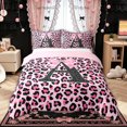 thumbnail image 1 of Manfei Pink Leopard Print Bow Letter A Queen Duvet Cover Set for Girls, Fashion Initial Bedding, Pink Reversible, 1 Duvet Cover and 2 Pillowcases (No Comforter), 1 of 5