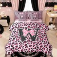 thumbnail image 1 of Manfei Pink Leopard Print Bow Letter W Twin Bedding Sets for Girls, Bowknot Initial Bedding Comforter Set, Pink Reversible, 7pcs, 1 of 7