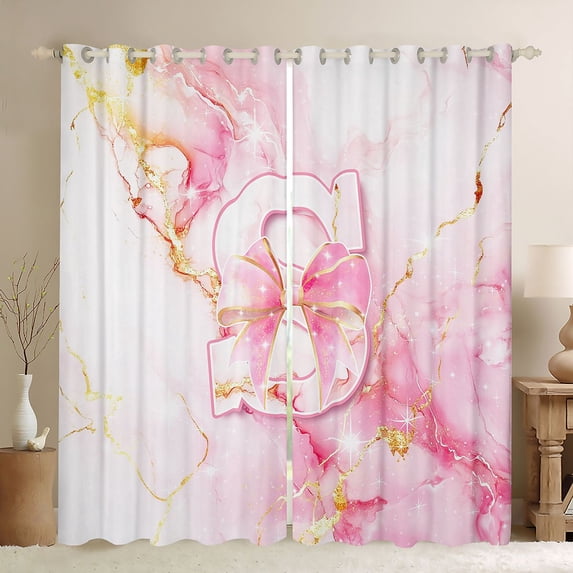 Manfei Pink Marbling Blackout Curtains,Lovely Initial S Curtains Pack of 2 (42x84 Each)