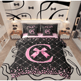 thumbnail image 1 of Manfei Pink Monogrammed C Bedding Comforter Set 7 Pieces, Kawaii Princess Ribbon Bow Full Bedding Set, Teens Girls Kids Reversible Fitted Sheet Flat Sheet, Microfiber Bedroom Decor, 1 of 7