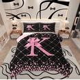 thumbnail image 1 of Manfei Pink Monogrammed K Bedding Comforter Set, Kawaii Princess Ribbon Bow Twin Comforter Sets, Teens Girls Kids Reversible Bedding Set, Ultra Soft Home Decor, 2 Pieces, 1 of 8