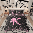 thumbnail image 1 of Manfei Pink Monogrammed K Twin Bedding Sets 7-Piece, Kawaii Princess Ribbon Bow Bedding Comforter Set, Teens Girls Kids Reversible Sheet Sets, Ultra Soft Home Decor, 1 of 7