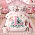 thumbnail image 1 of Homewish Pink Monogrammed L Bedding Comforter Set 7pcs for Teens, Merry Christmas Queen Bedding Sets, Kawaii Xmas Tree Nutcracker Reversible Queen Sheet Sets, Super Cozy Room Decor, 1 of 7