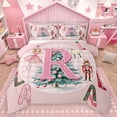 thumbnail image 1 of Homewish Pink Monogrammed R Queen Comforter Set for Teens, Merry Christmas Bedding Sets, Kawaii Xmas Tree Nutcracker Reversible Bedding Comforter Set, Super Cozy Room Decor, 3pcs, 1 of 8
