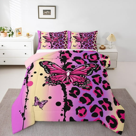 Manfei Pink Moth Butterflies King Size Comforter Sets,Abstract Cheetah Pattern Bedding Comforter Set,Black Splash Ink Bedding Set For Girl Teens,Super Cozy Room Decor Reversible,3 Pieces