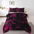 thumbnail image 1 of Manfei Pink Neon Honeycomb Full Size Comforter Sets, Glowing 3D Hexagon Bedding Comforter Set, Black Reversible 3 Pieces, 1 Comforter and 2 Pillowcases, 1 of 6