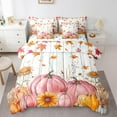 thumbnail image 1 of Manfei Pink Orange Pumpkin 7-Piece Bedding Comforter Set,Fall Maples King Bedding Sets,Rustic Flower Floral Bed Sheets For Teens,Breathable Home Decor Reversible, 1 of 8