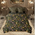 thumbnail image 1 of Manfei Pink Orange Purple Flower Bedding Comforter Set for Girls, Green Leaves King Bedding Sets, Botanical Plant Theme Bed Sheets, Ultra Soft Black Home Decor Reversible 7 Pieces, 1 of 8