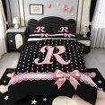 thumbnail image 1 of Manfei Pink Princess Bow Knot Queen Comforter Set,Cute Polka Dot Letter R Comforter Sets Queen,Black Reversible,3 Pieces,1 Comforter and 2 Pillowcases, 1 of 7