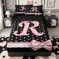 thumbnail image 1 of Manfei Pink Princess Bow Knot Zipper Full Size Comforter Sets with Fitted Sheet and 2 Pillowcases,Cute Polka Dot Letter R Zipper Bedding Set,Black Reversible,4-Piece, 1 of 7