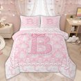 thumbnail image 1 of Manfei Pink Princess Bow Letter B Queen Comforter Set for Girls, Boho Damask Flower Bedding Comforter Set, Pink Reversible, 3-Piece, 1 of 6
