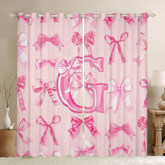 Manfei Pink Princess Bowknot Blackout Curtains Set of 2 (52x84 Each) For Girl,Dreamy Style Letter G Initial Print Window Curtains