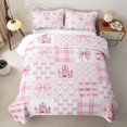 thumbnail image 1 of Manfei Pink Princess Castle Bow Twin Quilt Set For Kids Girls,Patchwork Geometric Plaid Twin Coverlet Set,2-Piece, 1 of 7