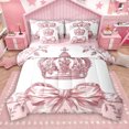 thumbnail image 1 of Manfei Pink Princess Crown 7-Piece Twin Bedding Sets for Girls, Vintage Flower Bowknot Bedding Comforter Set, Chic Ribbon Reversible Sheet Sets, Lightweight Room Decor, 1 of 8