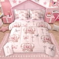 thumbnail image 1 of Manfei Pink Princess Crown 7 Pieces Bedding Comforter Set,Girl Fairy Tale Full Bedding Set,Dreamy Butterfly Fitted Sheet Flat Sheet For Teens,Breathable Home Decor Reversible, 1 of 9