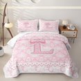 thumbnail image 1 of Manfei Pink Princess Letter L Bow Twin Quilt Set, Boho Damask Flower Twin Coverlet Set for Girls Women, 1 of 7
