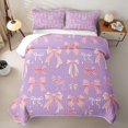 thumbnail image 1 of Manfei Pink Purple Bow Twin Quilt Set For Kids,Cute Coquette Bow Pattern Twin Coverlet Set For Girl,2pcs, 1 of 7