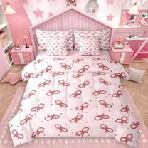 Manfei Pink Red Ribbon 7-Piece Twin Bedding Sets for Kid, Winter Christmas Snowman Bedding Comforter Set, Kawaii Cute Cartoon Reversible Sheet Sets, Microfiber Bedroom Decor