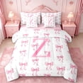 thumbnail image 1 of Manfei Pink Ribbon Bow 7-Piece Twin Bedding Sets For Girls,Cute Letter Z Initial Bedding Comforter Set For Kids,Pink Reversible, 1 of 7