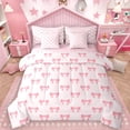 thumbnail image 1 of Manfei Pink Ribbon Bow 7-Piece Twin Bedding Sets for Girls, Kawaii Princess Cartoon Bedding Comforter Set, Cute Bow-tie Reversible Sheet Sets, Microfiber Bedroom Decor, 1 of 8