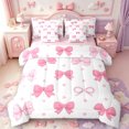 thumbnail image 1 of Manfei Pink Ribbon Bow 7pcs Queen Bedding,Fashion Polka Dot Bedding Comforter Set Queen,Pink Reversible, 1 of 7
