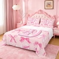 thumbnail image 1 of Manfei Pink Ribbon Bow Bed Sheets For Girls,Kids Letter D Personalized King Sheets,4 Pieces, 1 of 6