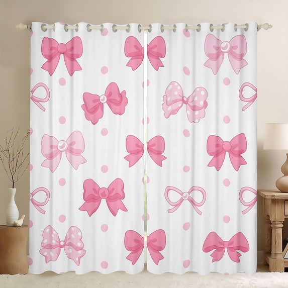 Manfei Pink Ribbon Bow Blackout Curtains,Fashion Polka Dot Window Curtains Pack of 2 (38x45 Each)