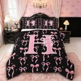 thumbnail image 1 of Manfei Pink Ribbon Bow Letter Monogrammed H Queen Comforter Set 3pcs for Teens Girls,Kids Cartoon Bowknot Polka Dots Bedding Comforter Set,Black Reversible,Super Cozy Room Decor, 1 of 6