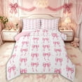 thumbnail image 1 of Manfei Pink Ribbon Bow Queen Comforter Set 3pcs for Girls Kids,Dreamy Princess Stars Print Bedding Comforter Set for Women Teens,Pink Reversible,Luxury Bedroom Decor, 1 of 6