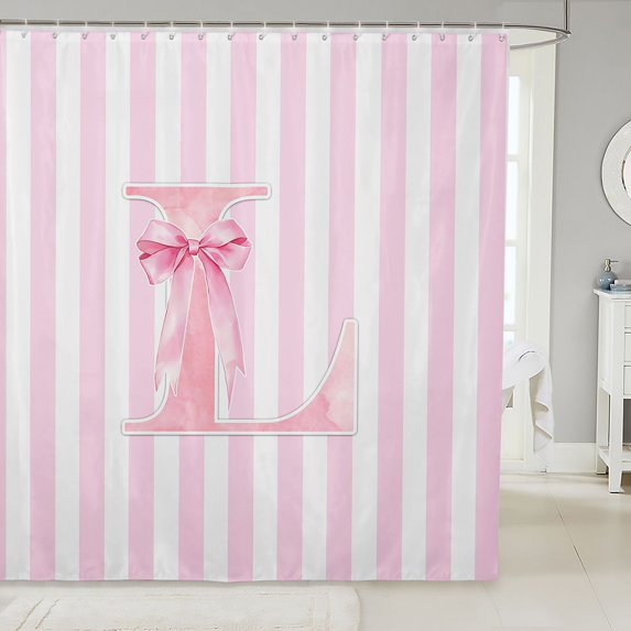 Manfei Pink Ribbon Bow Tie Shower Curtain 72Wx72L,Alphabet L Pattern Bathroom Curtain