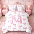 thumbnail image 1 of Manfei Pink Ribbon Bowknot 7-Piece Twin Bedding Sets For Girls,Cartoon 3D Letter M Personalized Bedding Comforter Set For Kids,Pink Reversible, 1 of 7