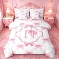 thumbnail image 1 of Manfei Pink Ribbon Bowknot 7pcs Bedding Comforter Set For Kids,Letter N Monogram Queen Bedding Sets For Girls,Pink Reversible, 1 of 7
