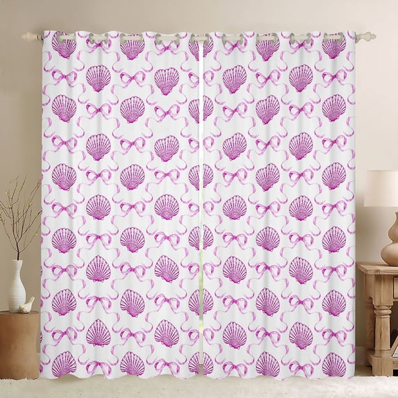 Manfei Pink Ribbon Bowknot Kitchen Curtains,Watercolor Ocean Shell Black Out Curtains Pack of 2 (42x63 Each)