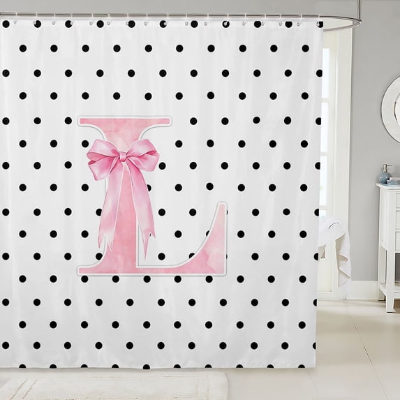 Manfei Pink Ribbon Bowknot Shower Curtain 72Wx78L,Initial Lettering L Bath Curtain